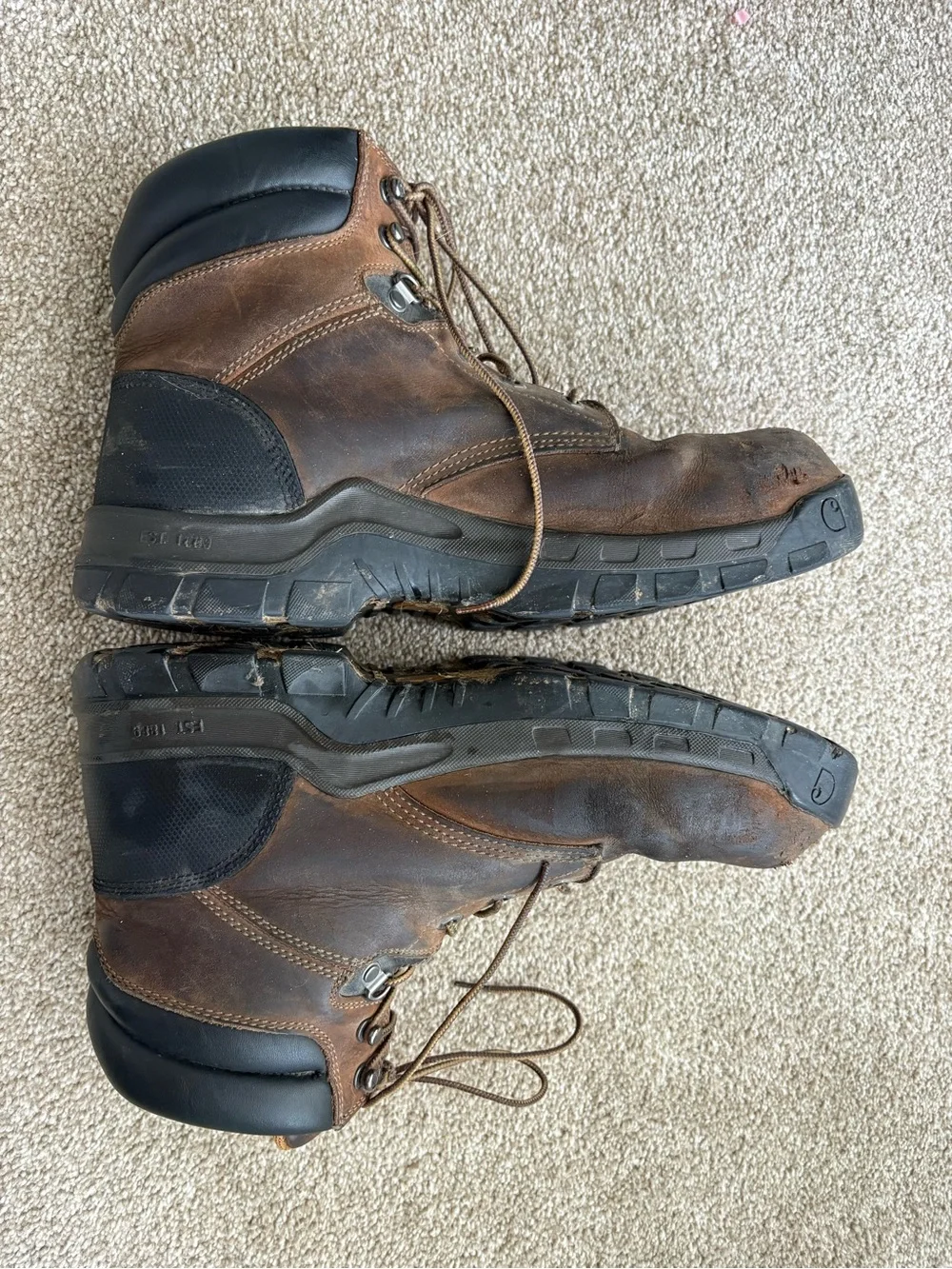 Carhartt Men's Size 13 M Brown Leather Work Boots Rugged Safety Style Utility